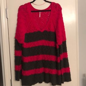 Free People pink gray striped sweater large